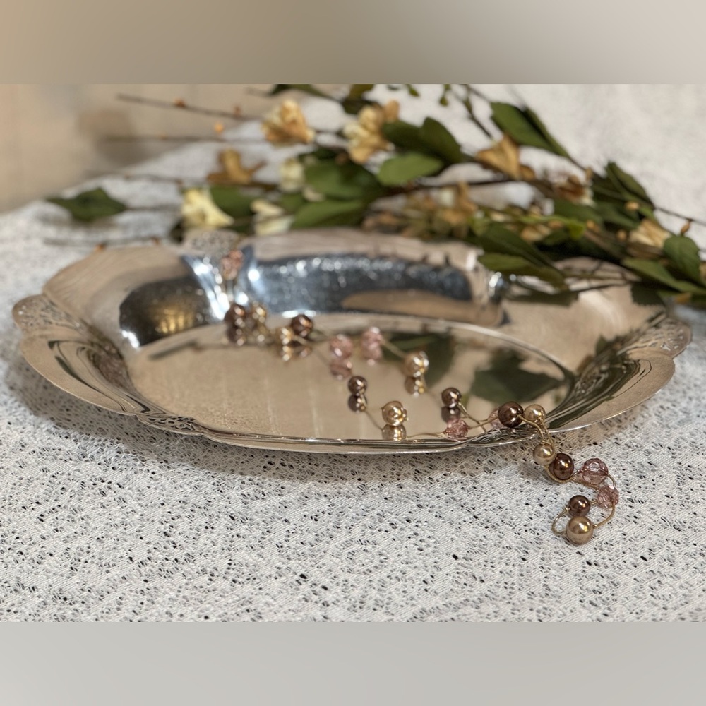 Vintage MCM Silverplate Tray with Lovelace Design 12.5 in x 7.5 in W Rogers